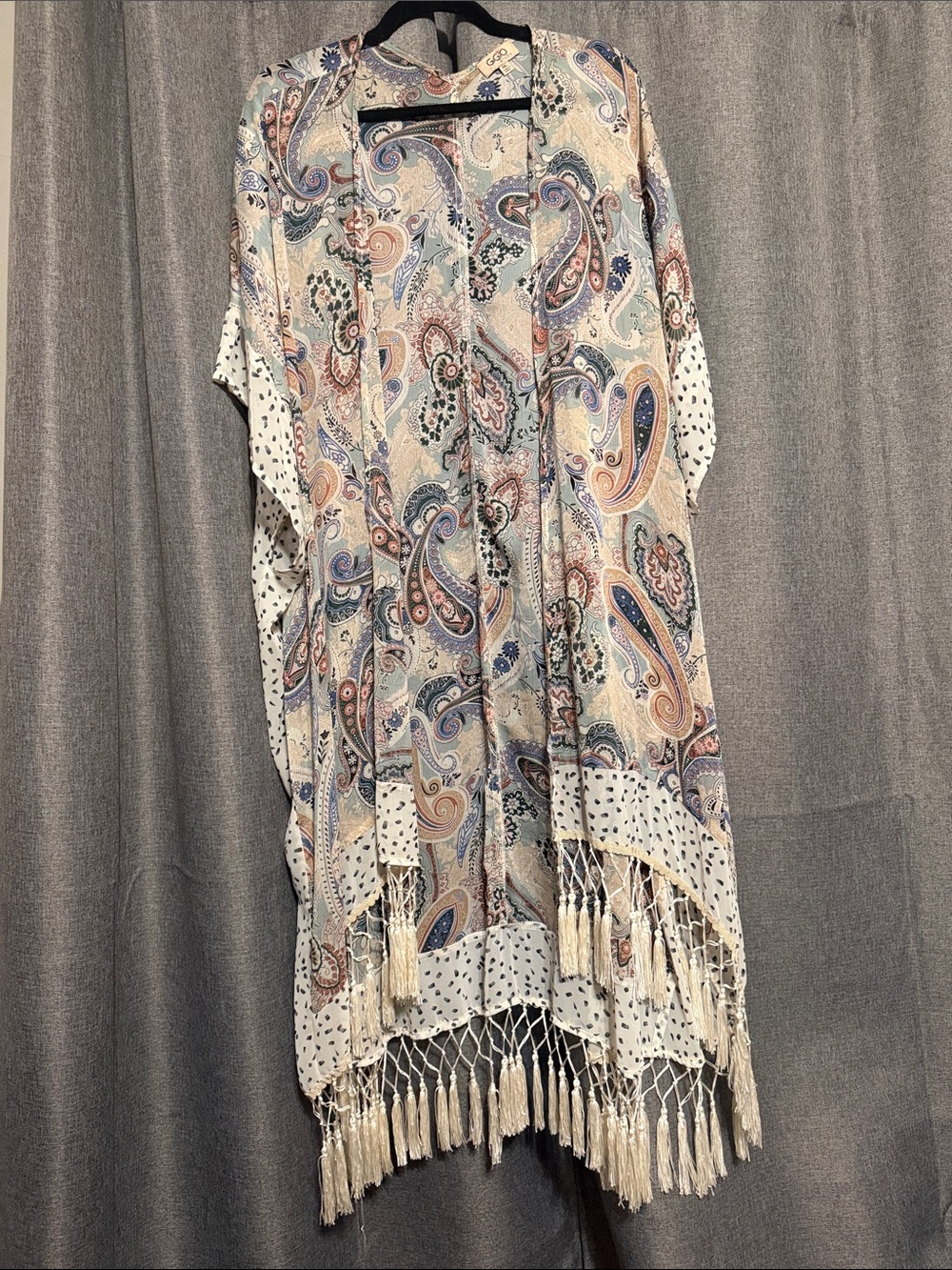 Paisley Fringe Kimono Cardigan - Cream Multicolor
